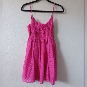 UO Pink Riley Cintura Smocked Mini Dress